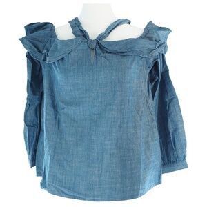 J.Crew Off-the-Shoulder Tie-Neck Top in Chambray